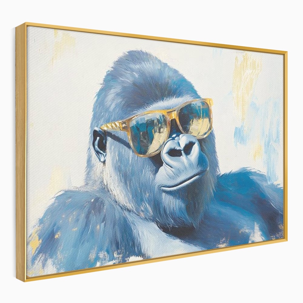 Tablou Canvas Premium, LuxCanva® M1503, Gorilla King, Gorila, Cool, Ochelari de Soare, Urban, Jungla, Vacanta, Auriu, Dormitor, Birou, Living, Camera Copil