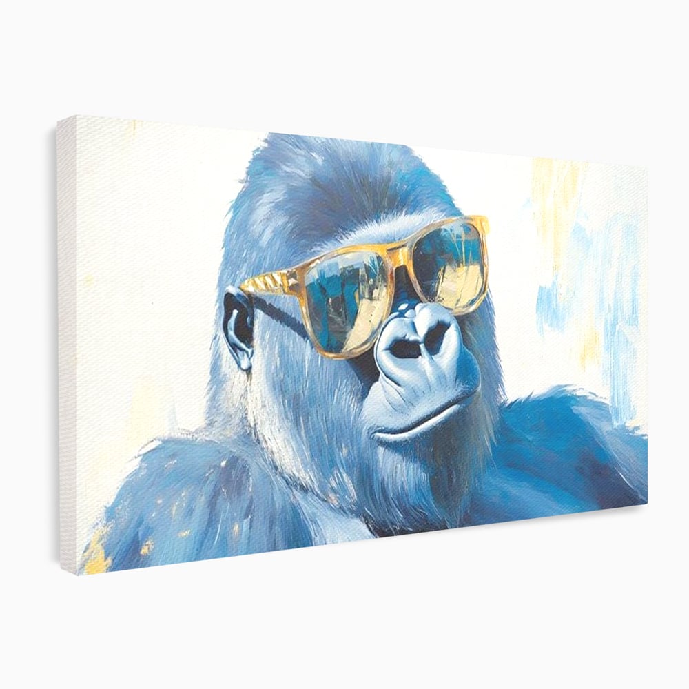 Tablou Canvas Premium, LuxCanva® M1503, Gorilla King, Gorila, Cool, Ochelari de Soare, Urban, Jungla, Vacanta, Auriu, Dormitor, Birou, Living, Camera Copil