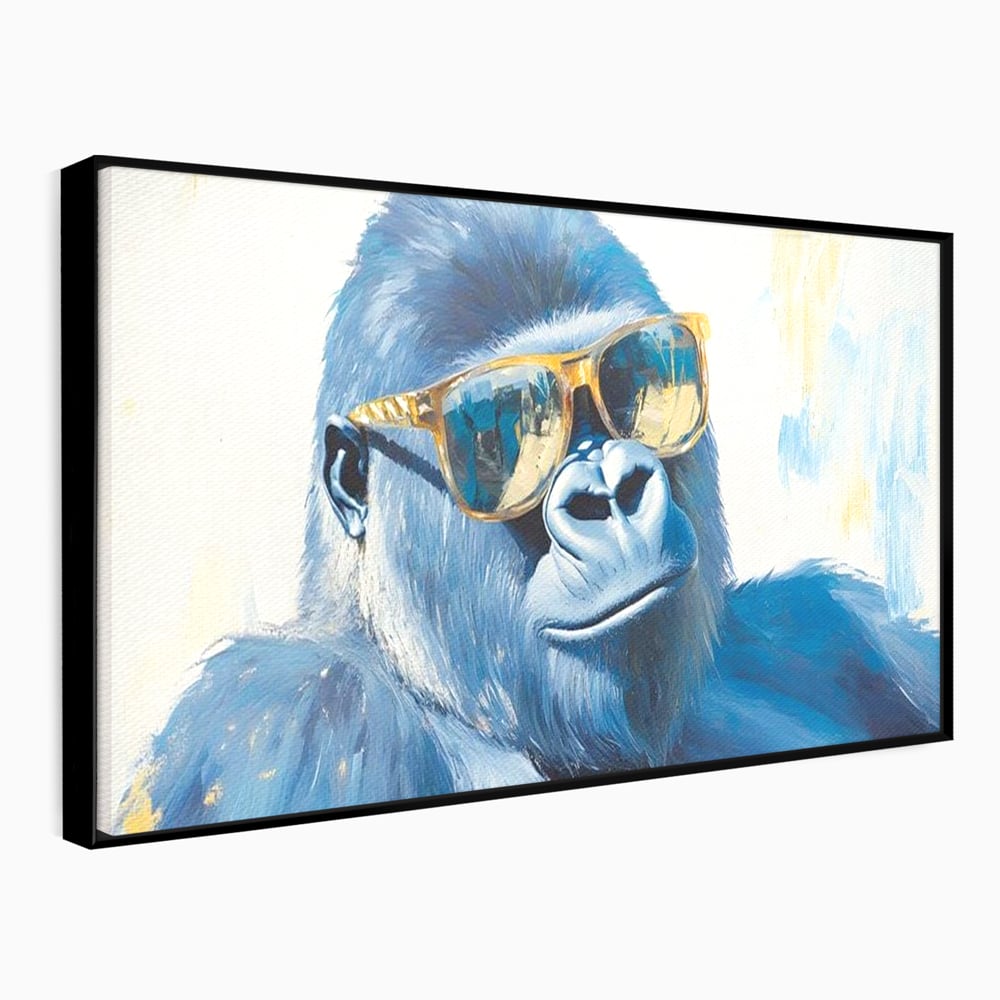 Tablou Canvas Premium, LuxCanva® M1503, Gorilla King, Gorila, Cool, Ochelari de Soare, Urban, Jungla, Vacanta, Auriu, Dormitor, Birou, Living, Camera Copil