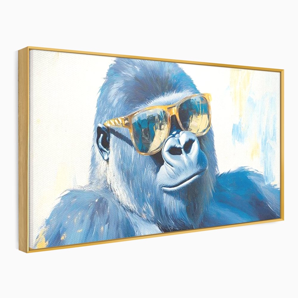 Tablou Canvas Premium, LuxCanva® M1503, Gorilla King, Gorila, Cool, Ochelari de Soare, Urban, Jungla, Vacanta, Auriu, Dormitor, Birou, Living, Camera Copil