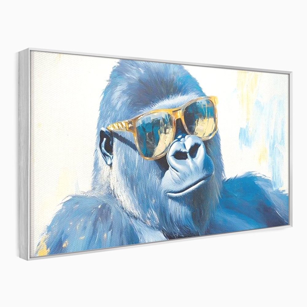 Tablou Canvas Premium, LuxCanva® M1503, Gorilla King, Gorila, Cool, Ochelari de Soare, Urban, Jungla, Vacanta, Auriu, Dormitor, Birou, Living, Camera Copil