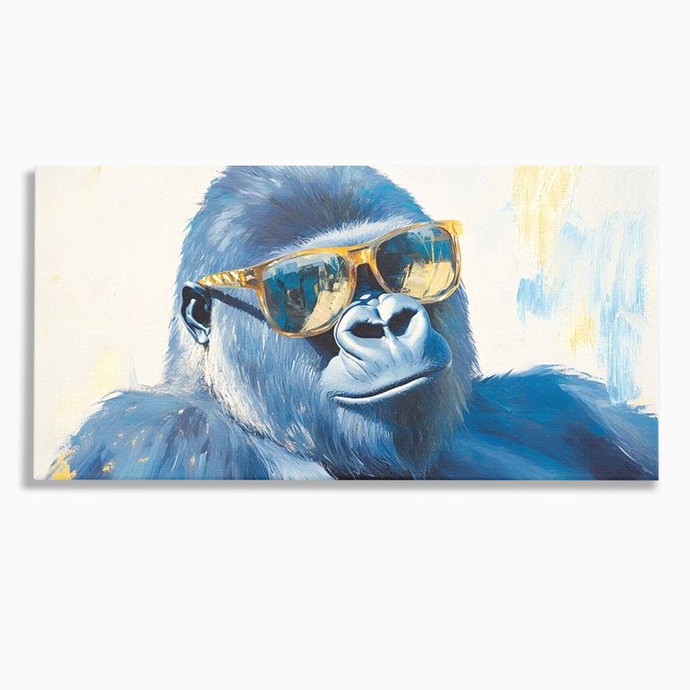 Tablou Canvas Premium, LuxCanva® M1503, Gorilla King, Gorila, Cool, Ochelari de Soare, Urban, Jungla, Vacanta, Auriu, Dormitor, Birou, Living, Camera Copil