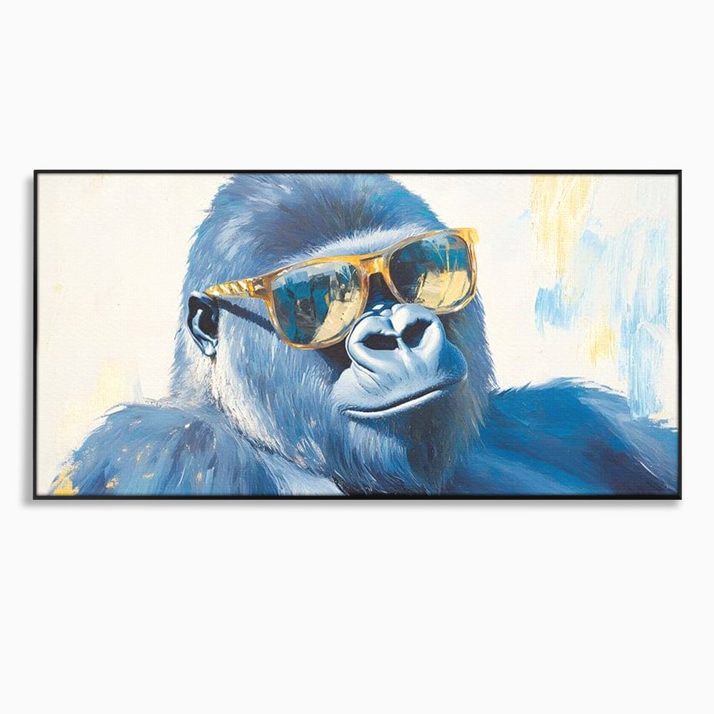 Tablou Canvas Premium, LuxCanva® M1503, Gorilla King, Gorila, Cool, Ochelari de Soare, Urban, Jungla, Vacanta, Auriu, Dormitor, Birou, Living, Camera Copil