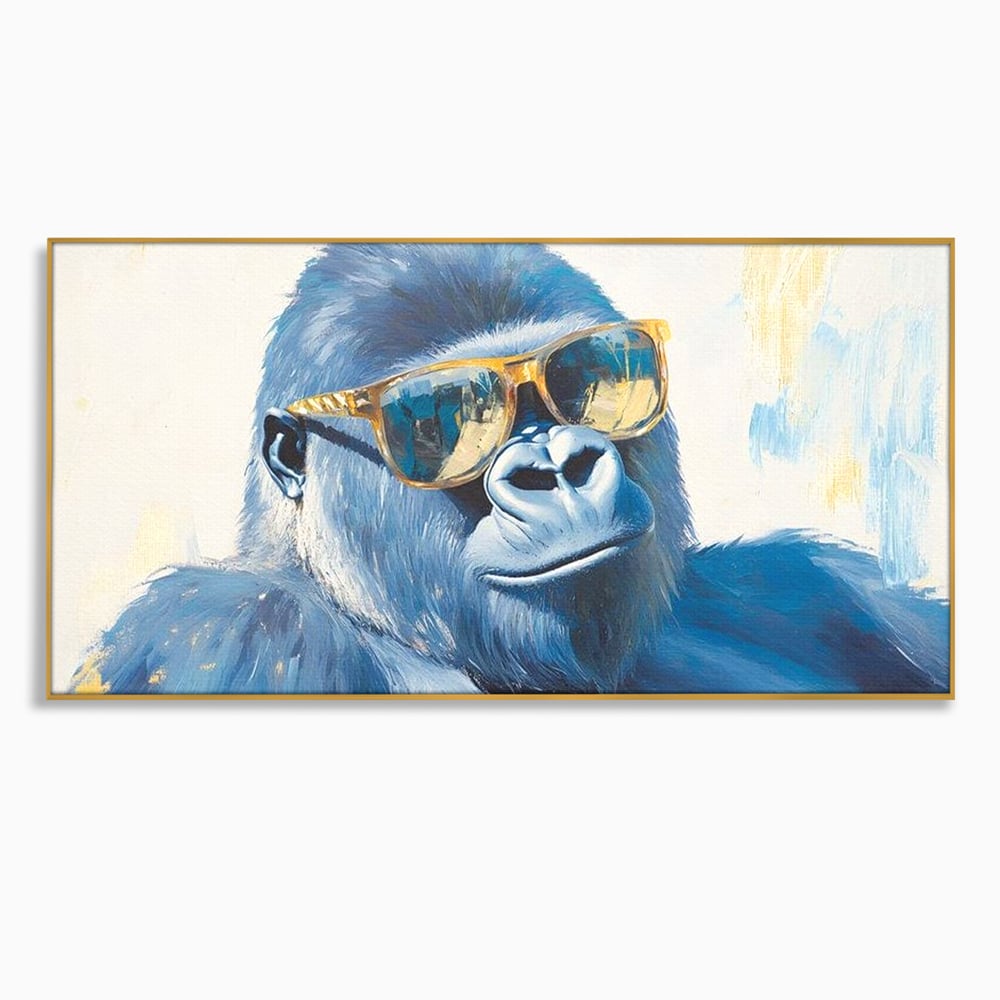 Tablou Canvas Premium, LuxCanva® M1503, Gorilla King, Gorila, Cool, Ochelari de Soare, Urban, Jungla, Vacanta, Auriu, Dormitor, Birou, Living, Camera Copil