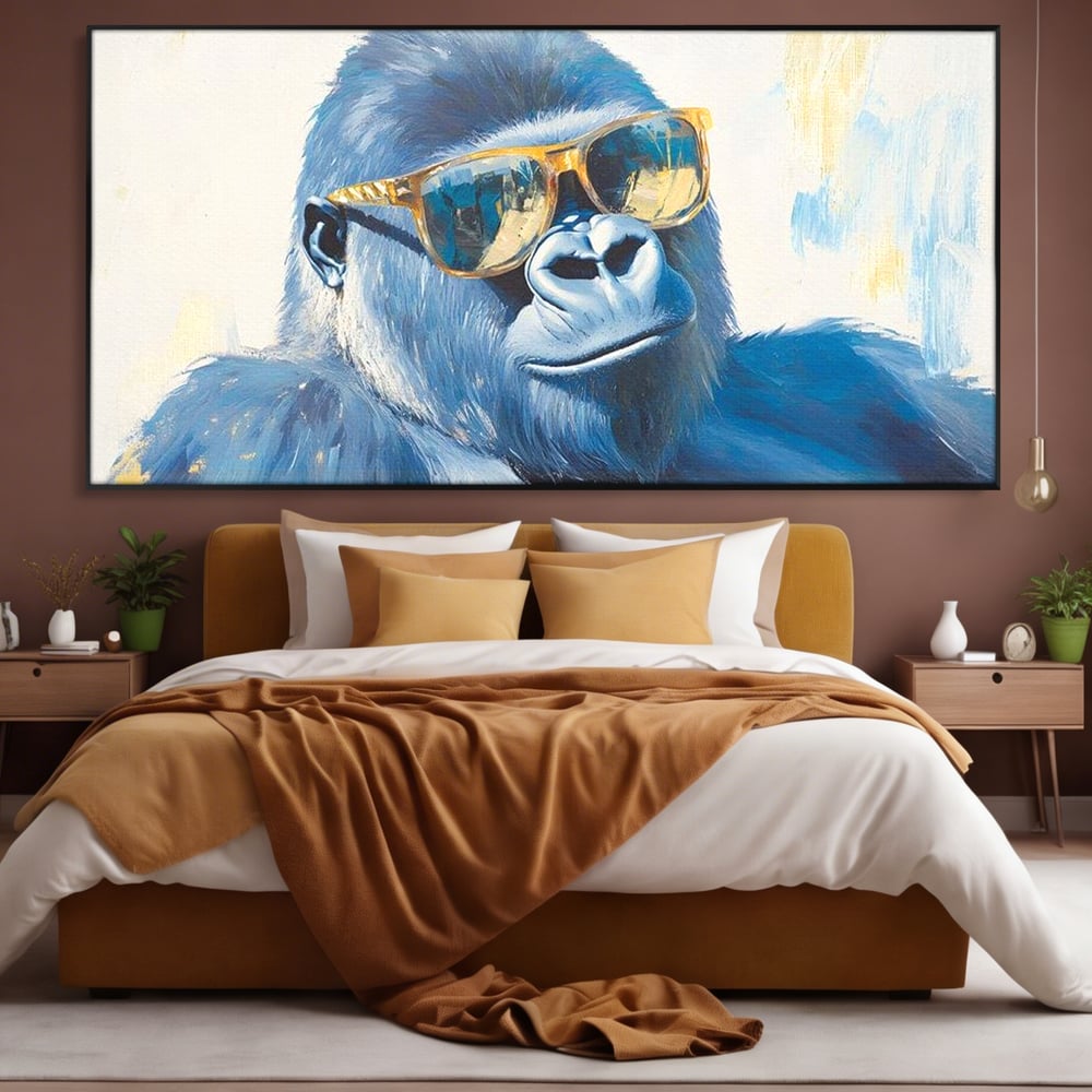 Tablou Canvas Premium, LuxCanva® M1503, Gorilla King, Gorila, Cool, Ochelari de Soare, Urban, Jungla, Vacanta, Auriu, Dormitor, Birou, Living, Camera Copil