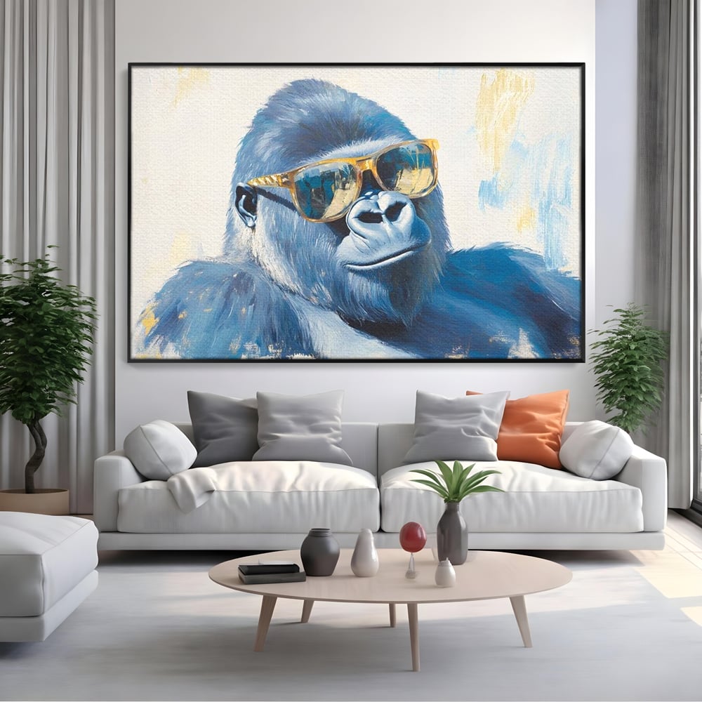 Tablou Canvas Premium, LuxCanva® M1503, Gorilla King, Gorila, Cool, Ochelari de Soare, Urban, Jungla, Vacanta, Auriu, Dormitor, Birou, Living, Camera Copil