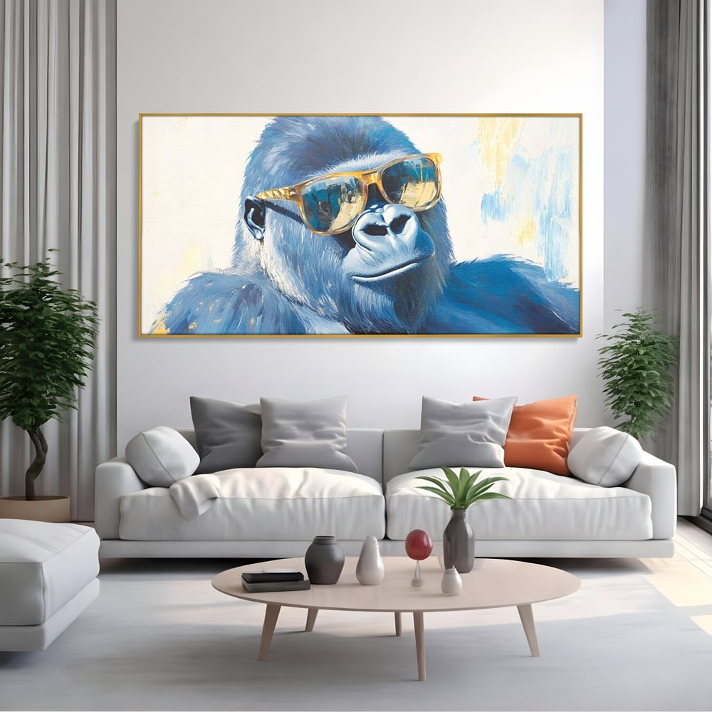 Tablou Canvas Premium, LuxCanva® M1503, Gorilla King, Gorila, Cool, Ochelari de Soare, Urban, Jungla, Vacanta, Auriu, Dormitor, Birou, Living, Camera Copil