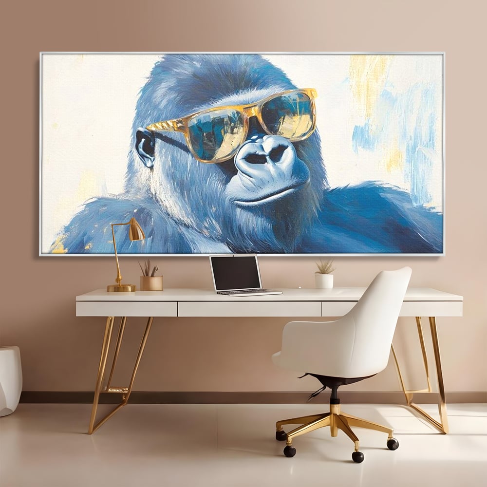 Tablou Canvas Premium, LuxCanva® M1503, Gorilla King, Gorila, Cool, Ochelari de Soare, Urban, Jungla, Vacanta, Auriu, Dormitor, Birou, Living, Camera Copil