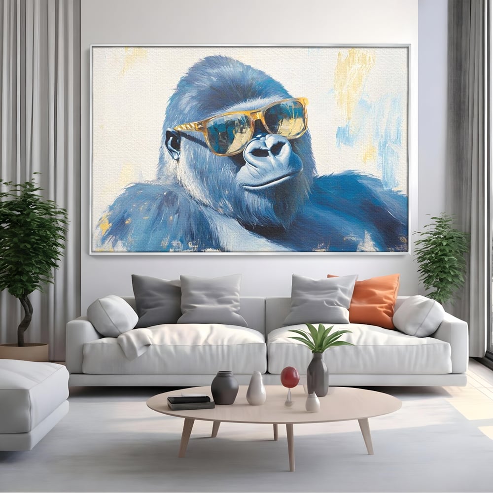 Tablou Canvas Premium, LuxCanva® M1503, Gorilla King, Gorila, Cool, Ochelari de Soare, Urban, Jungla, Vacanta, Auriu, Dormitor, Birou, Living, Camera Copil
