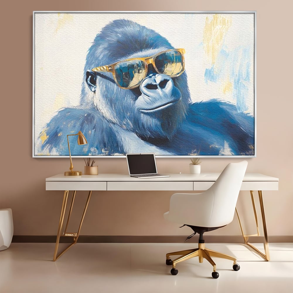 Tablou Canvas Premium, LuxCanva® M1503, Gorilla King, Gorila, Cool, Ochelari de Soare, Urban, Jungla, Vacanta, Auriu, Dormitor, Birou, Living, Camera Copil