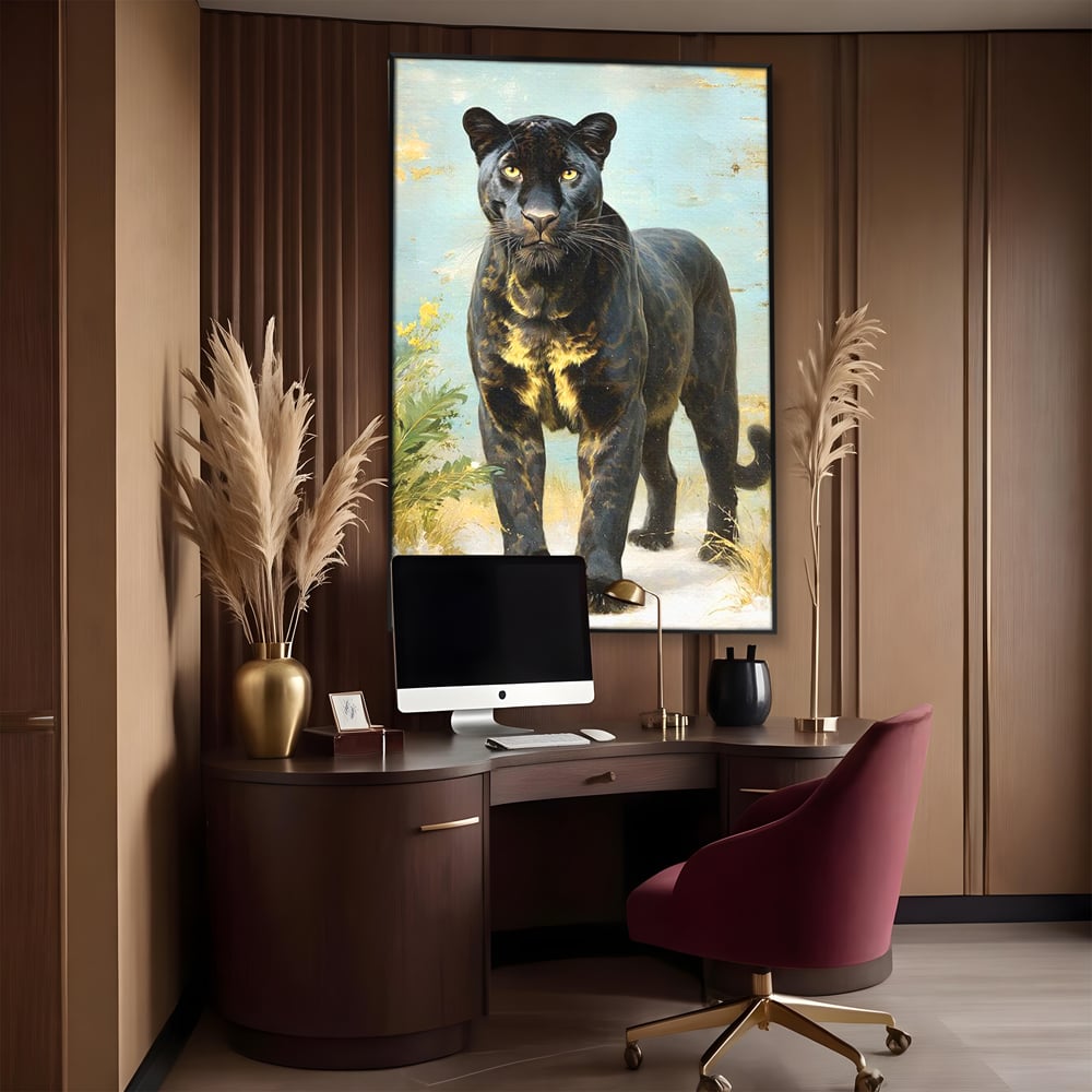 Tablou Canvas Premium, LuxCanva® M1506, Gheara Destinului, Pantera, Felina, Animal, Exotic, Negru, Auriu, Gratios, Puternic, Dormitor, Birou, Living, Camera Copil