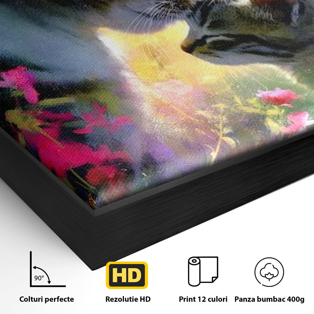 Leinwand Wandkunst Leinwand Wandkunst Premium, LuxCanva® M1508, Ein Moment der Zärtlichkeit, Katzen, Garten, Blumen, Liebe, Mama, Mutti, Huhn, Familie, Paradies, Schlafzimmer, Büro, Wohnen, Babyzimmer