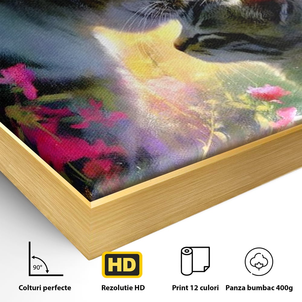 Leinwand Wandkunst Leinwand Wandkunst Premium, LuxCanva® M1508, Ein Moment der Zärtlichkeit, Katzen, Garten, Blumen, Liebe, Mama, Mutti, Huhn, Familie, Paradies, Schlafzimmer, Büro, Wohnen, Babyzimmer