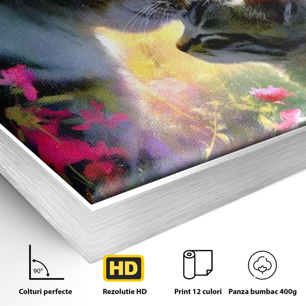 Leinwand Wandkunst Leinwand Wandkunst Premium, LuxCanva® M1508, Ein Moment der Zärtlichkeit, Katzen, Garten, Blumen, Liebe, Mama, Mutti, Huhn, Familie, Paradies, Schlafzimmer, Büro, Wohnen, Babyzimmer