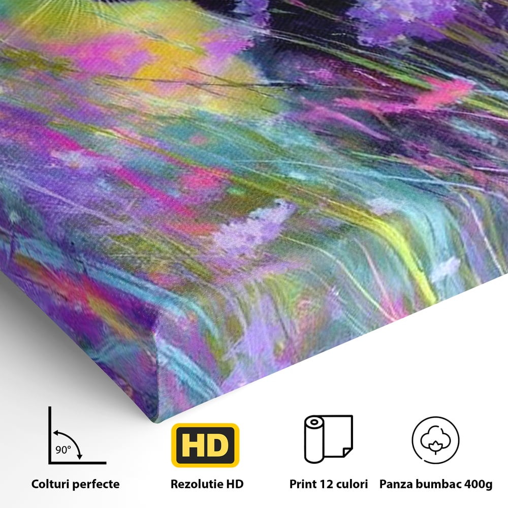 Leinwand Wandkunst Leinwand Wandkunst Premium, LuxCanva® M1509, Wo Träume blühen, Licht, Magie, Paradies, geheimnisvoll, Traum, Katze, Feline, Blumen, Schlafzimmer, Büro, Wohnen, Babyzimmer