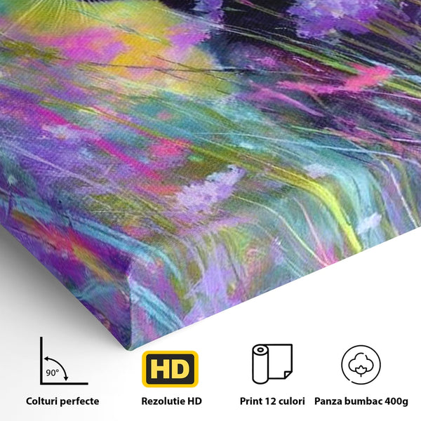 Leinwand Wandkunst Leinwand Wandkunst Premium, LuxCanva® M1509, Wo Träume blühen, Licht, Magie, Paradies, geheimnisvoll, Traum, Katze, Feline, Blumen, Schlafzimmer, Büro, Wohnen, Babyzimmer