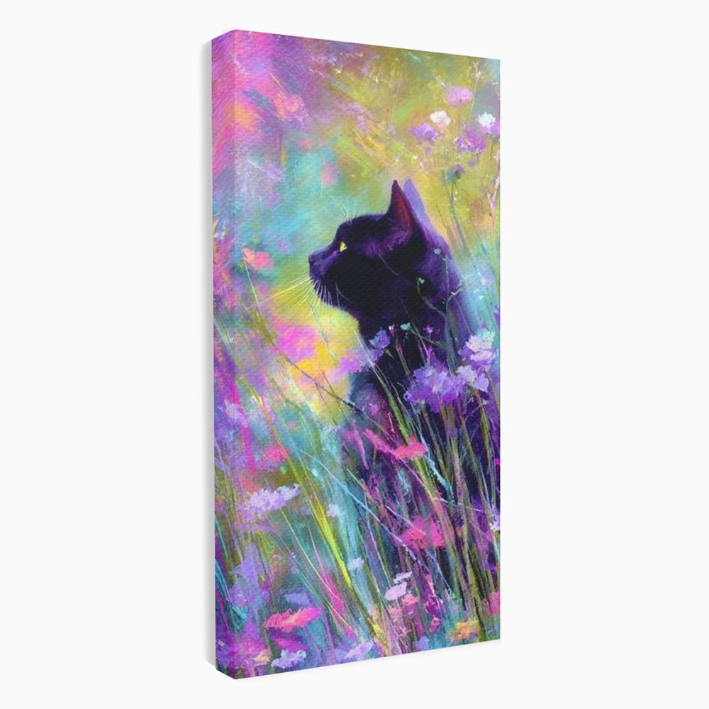 Leinwand Wandkunst Leinwand Wandkunst Premium, LuxCanva® M1509, Wo Träume blühen, Licht, Magie, Paradies, geheimnisvoll, Traum, Katze, Feline, Blumen, Schlafzimmer, Büro, Wohnen, Babyzimmer