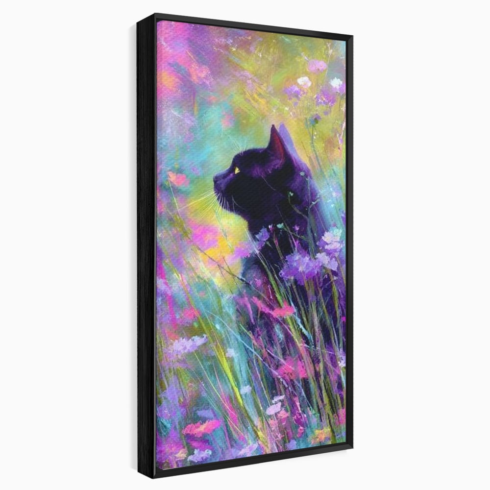 Leinwand Wandkunst Leinwand Wandkunst Premium, LuxCanva® M1509, Wo Träume blühen, Licht, Magie, Paradies, geheimnisvoll, Traum, Katze, Feline, Blumen, Schlafzimmer, Büro, Wohnen, Babyzimmer