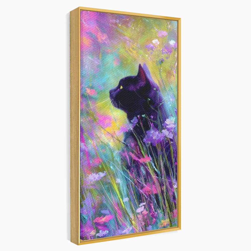 Leinwand Wandkunst Leinwand Wandkunst Premium, LuxCanva® M1509, Wo Träume blühen, Licht, Magie, Paradies, geheimnisvoll, Traum, Katze, Feline, Blumen, Schlafzimmer, Büro, Wohnen, Babyzimmer