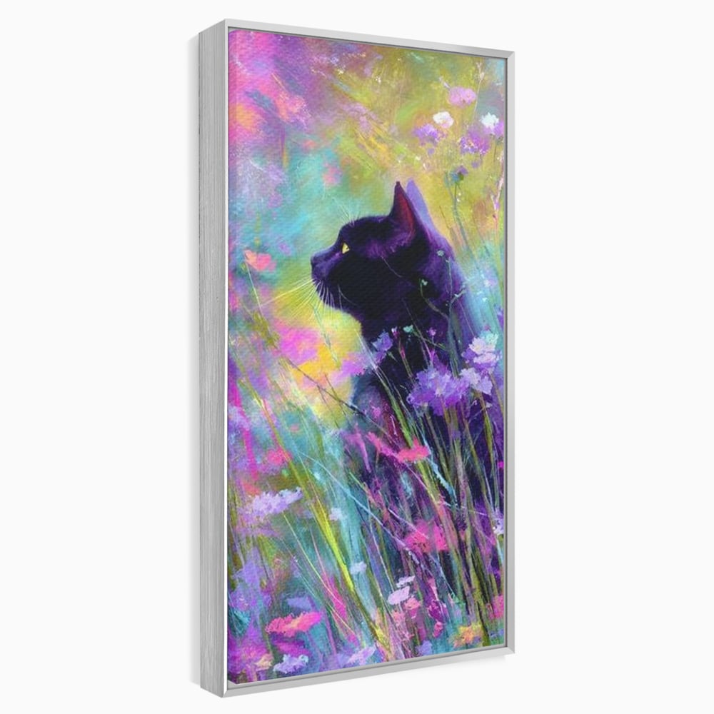 Leinwand Wandkunst Leinwand Wandkunst Premium, LuxCanva® M1509, Wo Träume blühen, Licht, Magie, Paradies, geheimnisvoll, Traum, Katze, Feline, Blumen, Schlafzimmer, Büro, Wohnen, Babyzimmer