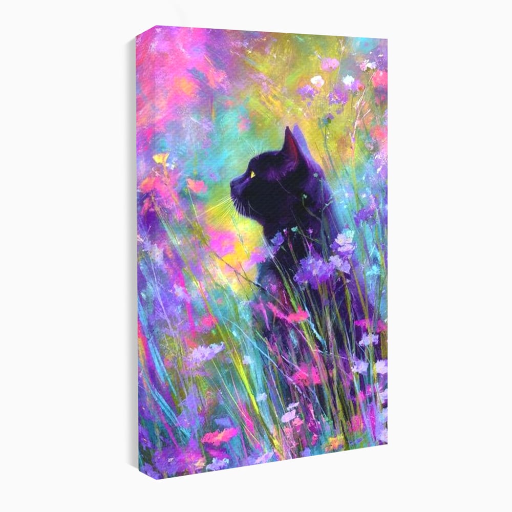 Leinwand Wandkunst Leinwand Wandkunst Premium, LuxCanva® M1509, Wo Träume blühen, Licht, Magie, Paradies, geheimnisvoll, Traum, Katze, Feline, Blumen, Schlafzimmer, Büro, Wohnen, Babyzimmer