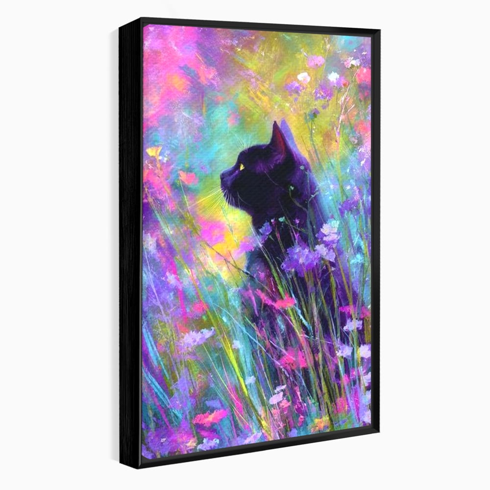 Leinwand Wandkunst Leinwand Wandkunst Premium, LuxCanva® M1509, Wo Träume blühen, Licht, Magie, Paradies, geheimnisvoll, Traum, Katze, Feline, Blumen, Schlafzimmer, Büro, Wohnen, Babyzimmer