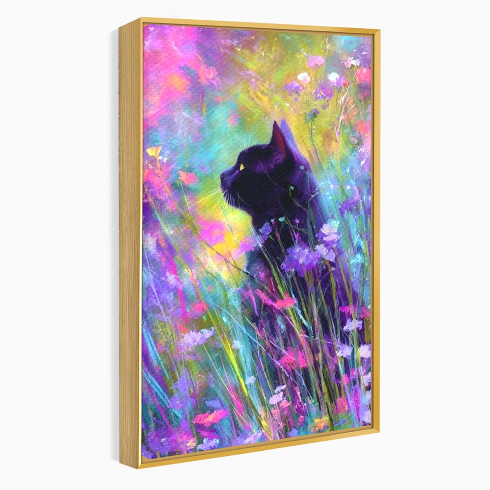 Leinwand Wandkunst Leinwand Wandkunst Premium, LuxCanva® M1509, Wo Träume blühen, Licht, Magie, Paradies, geheimnisvoll, Traum, Katze, Feline, Blumen, Schlafzimmer, Büro, Wohnen, Babyzimmer
