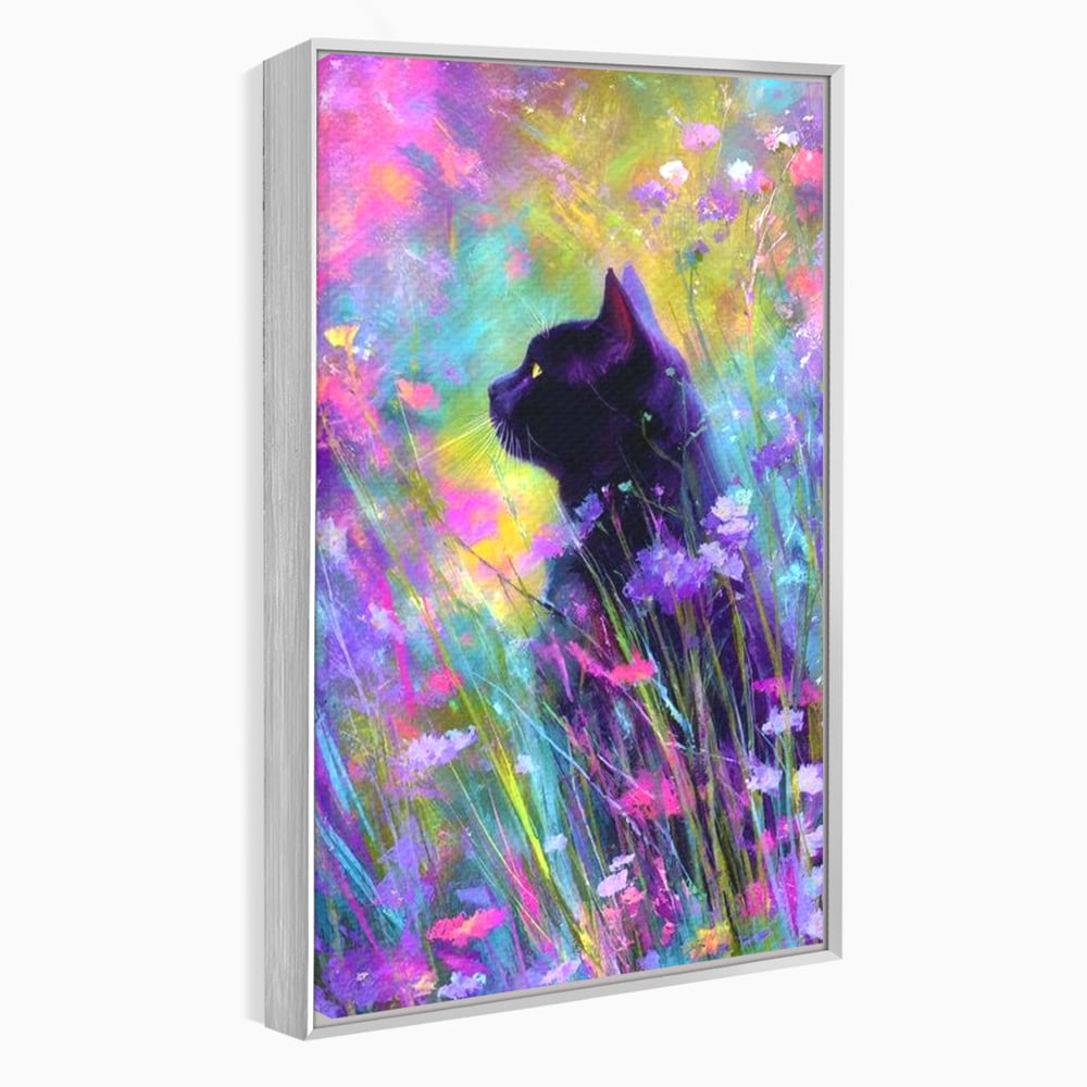 Leinwand Wandkunst Leinwand Wandkunst Premium, LuxCanva® M1509, Wo Träume blühen, Licht, Magie, Paradies, geheimnisvoll, Traum, Katze, Feline, Blumen, Schlafzimmer, Büro, Wohnen, Babyzimmer