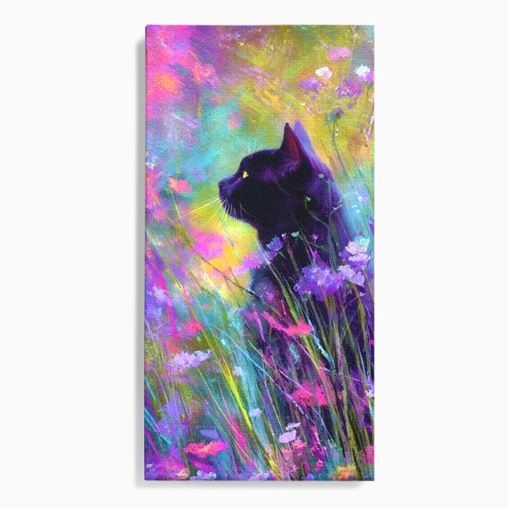 Leinwand Wandkunst Leinwand Wandkunst Premium, LuxCanva® M1509, Wo Träume blühen, Licht, Magie, Paradies, geheimnisvoll, Traum, Katze, Feline, Blumen, Schlafzimmer, Büro, Wohnen, Babyzimmer