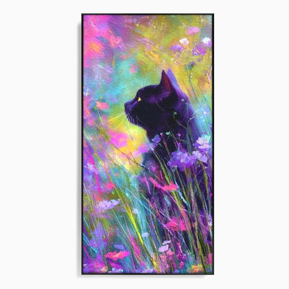 Leinwand Wandkunst Leinwand Wandkunst Premium, LuxCanva® M1509, Wo Träume blühen, Licht, Magie, Paradies, geheimnisvoll, Traum, Katze, Feline, Blumen, Schlafzimmer, Büro, Wohnen, Babyzimmer
