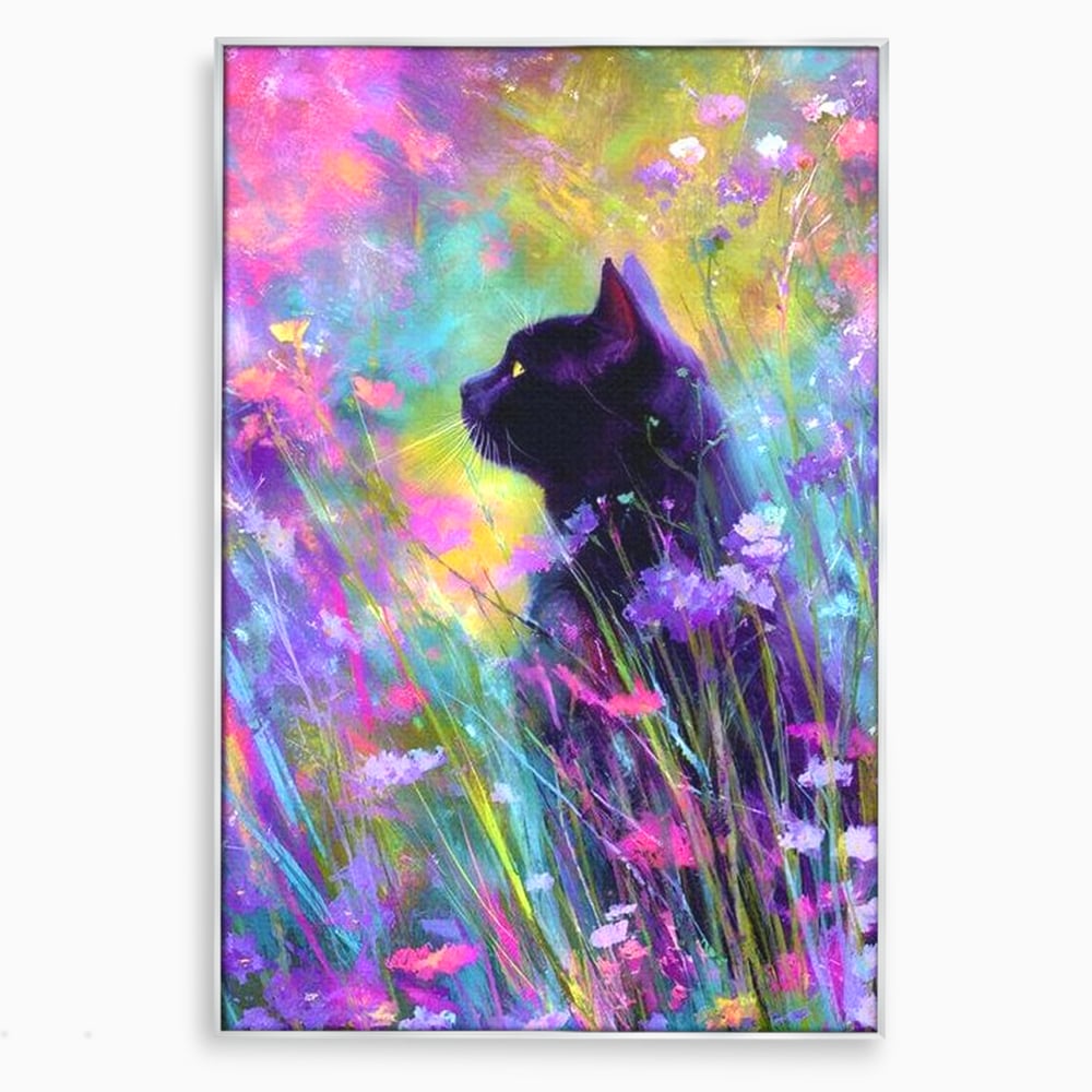 Leinwand Wandkunst Leinwand Wandkunst Premium, LuxCanva® M1509, Wo Träume blühen, Licht, Magie, Paradies, geheimnisvoll, Traum, Katze, Feline, Blumen, Schlafzimmer, Büro, Wohnen, Babyzimmer