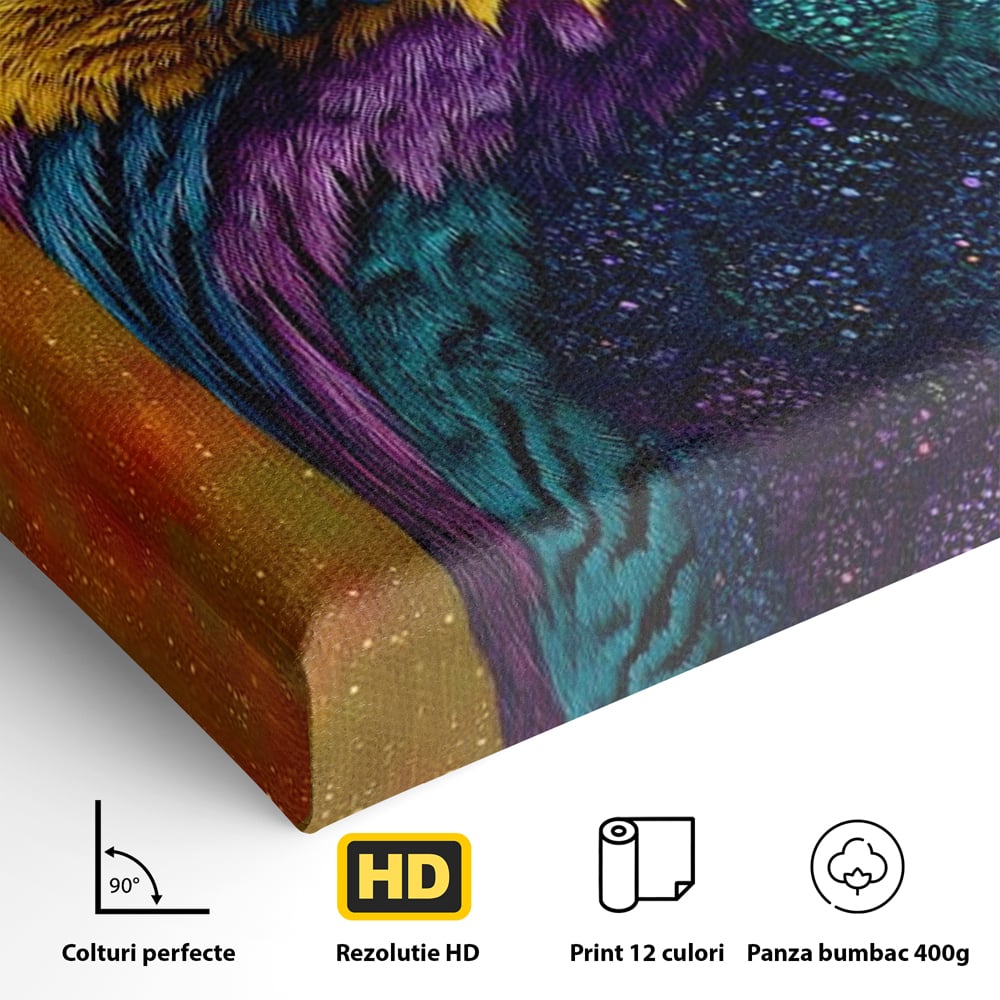 Leinwand Wandkunst Canvas Wall Art Premium, LuxCanva® M1511, Nachtflügel, Eule, Vogel, Vogelfeder, golden, nachtaktiv, geheimnisvoll, leuchtende Farben, Schlafzimmer, Büro, Wohnzimmer, Kinderzimmer
