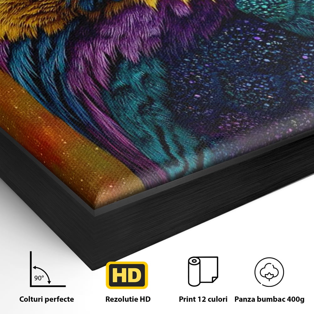Leinwand Wandkunst Canvas Wall Art Premium, LuxCanva® M1511, Nachtflügel, Eule, Vogel, Vogelfeder, golden, nachtaktiv, geheimnisvoll, leuchtende Farben, Schlafzimmer, Büro, Wohnzimmer, Kinderzimmer