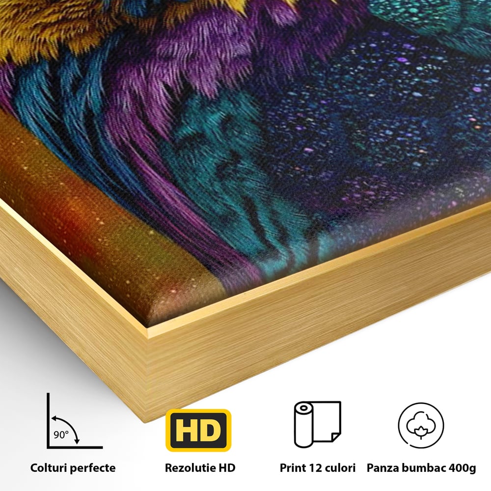 Leinwand Wandkunst Canvas Wall Art Premium, LuxCanva® M1511, Nachtflügel, Eule, Vogel, Vogelfeder, golden, nachtaktiv, geheimnisvoll, leuchtende Farben, Schlafzimmer, Büro, Wohnzimmer, Kinderzimmer