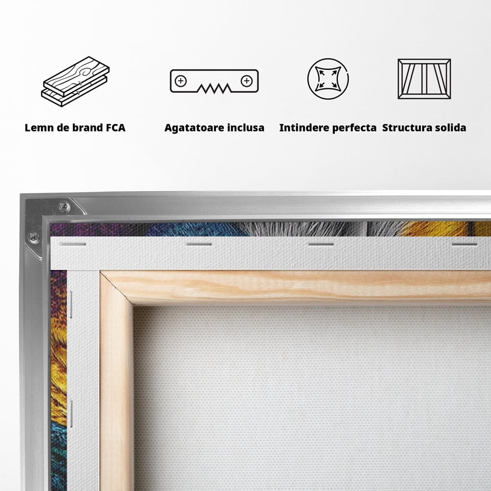 Leinwand Wandkunst Canvas Wall Art Premium, LuxCanva® M1511, Nachtflügel, Eule, Vogel, Vogelfeder, golden, nachtaktiv, geheimnisvoll, leuchtende Farben, Schlafzimmer, Büro, Wohnzimmer, Kinderzimmer