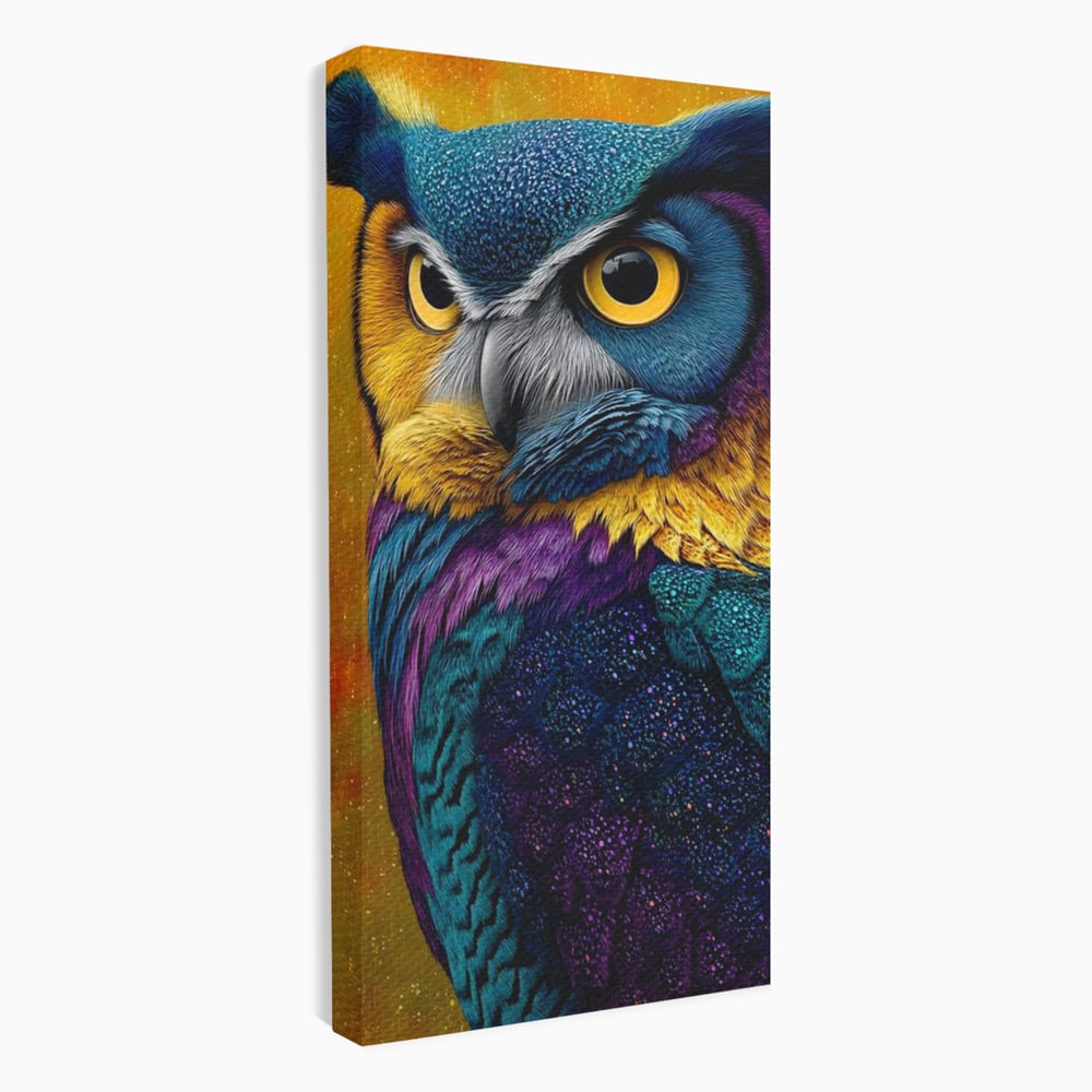Leinwand Wandkunst Canvas Wall Art Premium, LuxCanva® M1511, Nachtflügel, Eule, Vogel, Vogelfeder, golden, nachtaktiv, geheimnisvoll, leuchtende Farben, Schlafzimmer, Büro, Wohnzimmer, Kinderzimmer