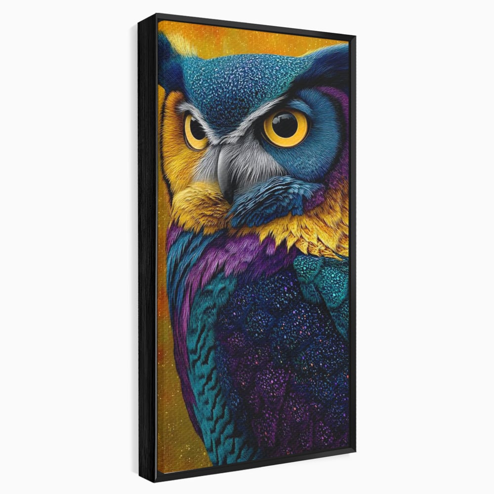 Leinwand Wandkunst Canvas Wall Art Premium, LuxCanva® M1511, Nachtflügel, Eule, Vogel, Vogelfeder, golden, nachtaktiv, geheimnisvoll, leuchtende Farben, Schlafzimmer, Büro, Wohnzimmer, Kinderzimmer