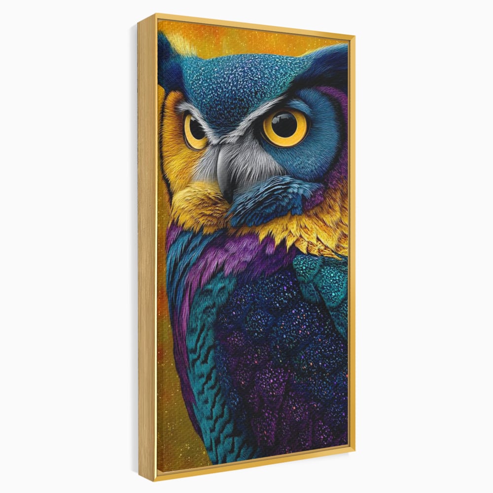 Leinwand Wandkunst Canvas Wall Art Premium, LuxCanva® M1511, Nachtflügel, Eule, Vogel, Vogelfeder, golden, nachtaktiv, geheimnisvoll, leuchtende Farben, Schlafzimmer, Büro, Wohnzimmer, Kinderzimmer