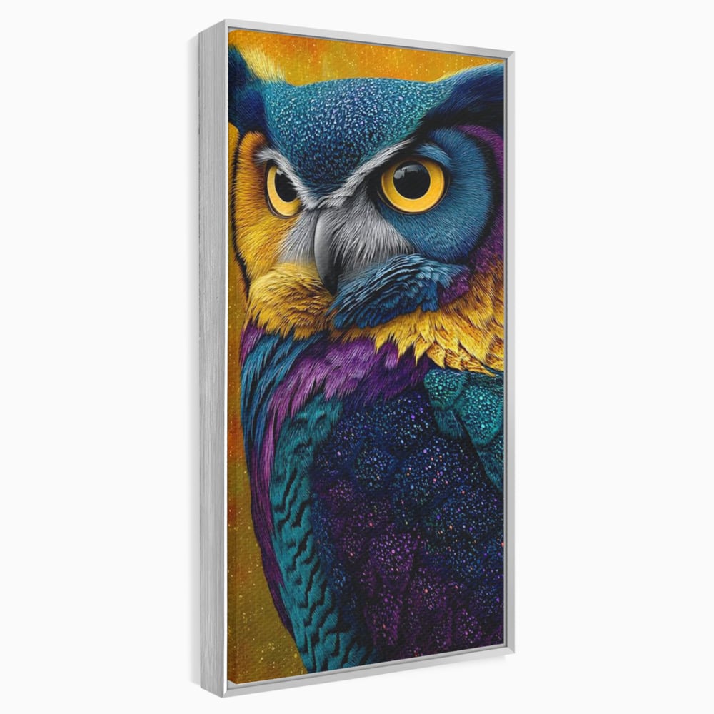 Leinwand Wandkunst Canvas Wall Art Premium, LuxCanva® M1511, Nachtflügel, Eule, Vogel, Vogelfeder, golden, nachtaktiv, geheimnisvoll, leuchtende Farben, Schlafzimmer, Büro, Wohnzimmer, Kinderzimmer