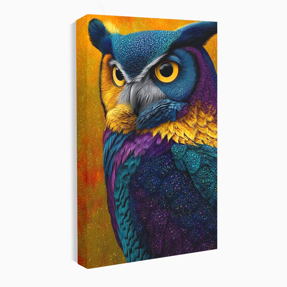 Leinwand Wandkunst Canvas Wall Art Premium, LuxCanva® M1511, Nachtflügel, Eule, Vogel, Vogelfeder, golden, nachtaktiv, geheimnisvoll, leuchtende Farben, Schlafzimmer, Büro, Wohnzimmer, Kinderzimmer
