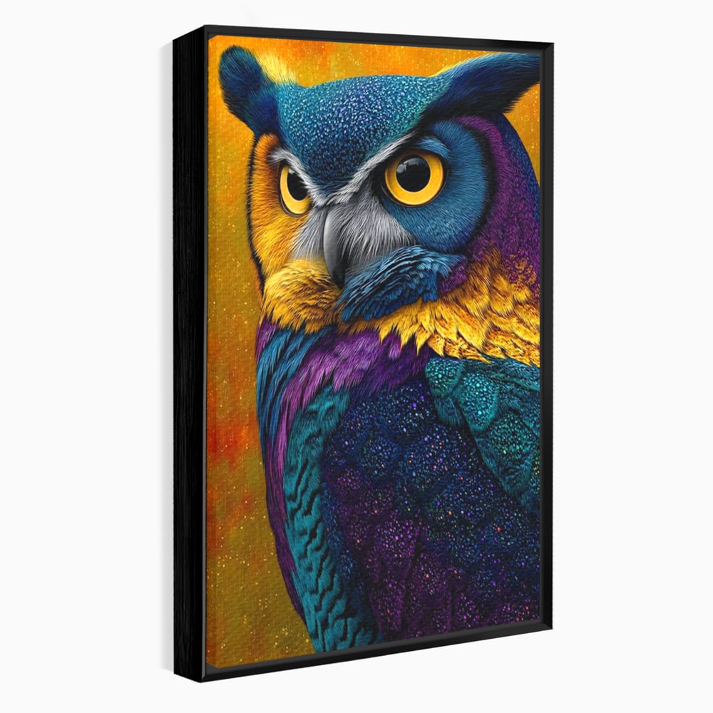 Leinwand Wandkunst Canvas Wall Art Premium, LuxCanva® M1511, Nachtflügel, Eule, Vogel, Vogelfeder, golden, nachtaktiv, geheimnisvoll, leuchtende Farben, Schlafzimmer, Büro, Wohnzimmer, Kinderzimmer