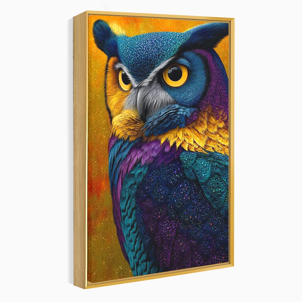 Leinwand Wandkunst Canvas Wall Art Premium, LuxCanva® M1511, Nachtflügel, Eule, Vogel, Vogelfeder, golden, nachtaktiv, geheimnisvoll, leuchtende Farben, Schlafzimmer, Büro, Wohnzimmer, Kinderzimmer
