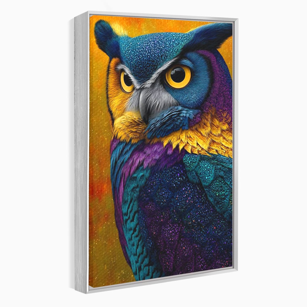 Leinwand Wandkunst Canvas Wall Art Premium, LuxCanva® M1511, Nachtflügel, Eule, Vogel, Vogelfeder, golden, nachtaktiv, geheimnisvoll, leuchtende Farben, Schlafzimmer, Büro, Wohnzimmer, Kinderzimmer