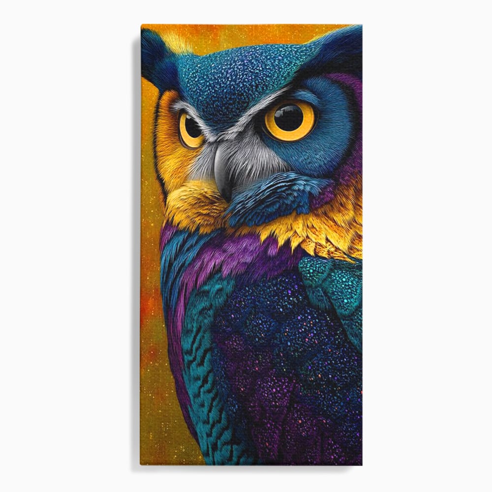 Leinwand Wandkunst Canvas Wall Art Premium, LuxCanva® M1511, Nachtflügel, Eule, Vogel, Vogelfeder, golden, nachtaktiv, geheimnisvoll, leuchtende Farben, Schlafzimmer, Büro, Wohnzimmer, Kinderzimmer