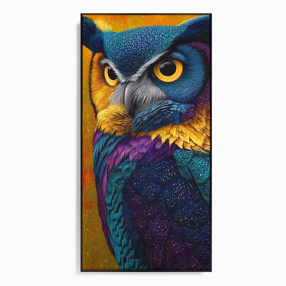 Leinwand Wandkunst Canvas Wall Art Premium, LuxCanva® M1511, Nachtflügel, Eule, Vogel, Vogelfeder, golden, nachtaktiv, geheimnisvoll, leuchtende Farben, Schlafzimmer, Büro, Wohnzimmer, Kinderzimmer