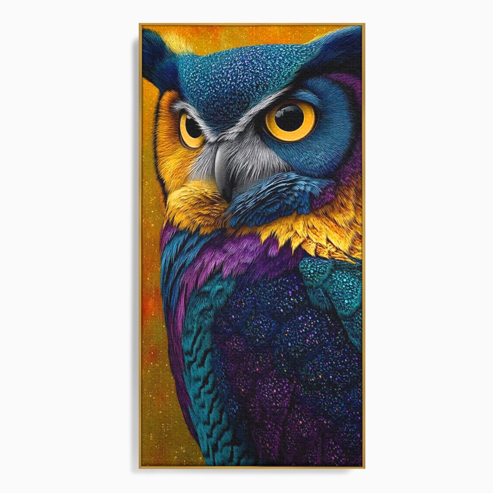 Leinwand Wandkunst Canvas Wall Art Premium, LuxCanva® M1511, Nachtflügel, Eule, Vogel, Vogelfeder, golden, nachtaktiv, geheimnisvoll, leuchtende Farben, Schlafzimmer, Büro, Wohnzimmer, Kinderzimmer