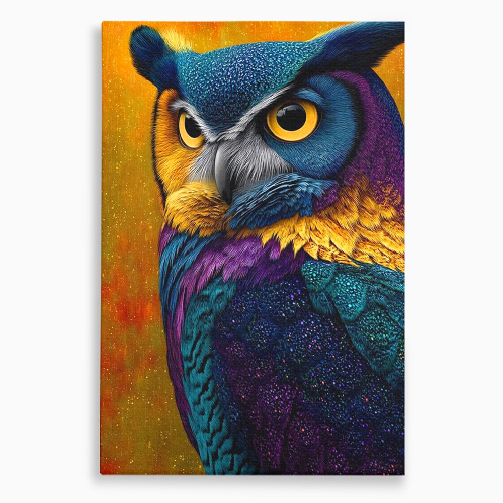 Leinwand Wandkunst Canvas Wall Art Premium, LuxCanva® M1511, Nachtflügel, Eule, Vogel, Vogelfeder, golden, nachtaktiv, geheimnisvoll, leuchtende Farben, Schlafzimmer, Büro, Wohnzimmer, Kinderzimmer