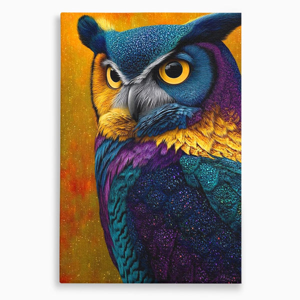 Leinwand Wandkunst Canvas Wall Art Premium, LuxCanva® M1511, Nachtflügel, Eule, Vogel, Vogelfeder, golden, nachtaktiv, geheimnisvoll, leuchtende Farben, Schlafzimmer, Büro, Wohnzimmer, Kinderzimmer