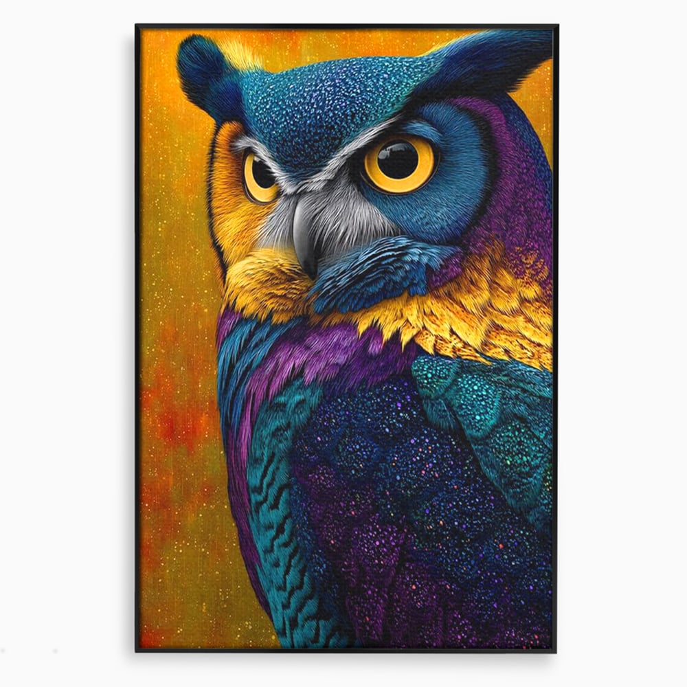 Leinwand Wandkunst Canvas Wall Art Premium, LuxCanva® M1511, Nachtflügel, Eule, Vogel, Vogelfeder, golden, nachtaktiv, geheimnisvoll, leuchtende Farben, Schlafzimmer, Büro, Wohnzimmer, Kinderzimmer