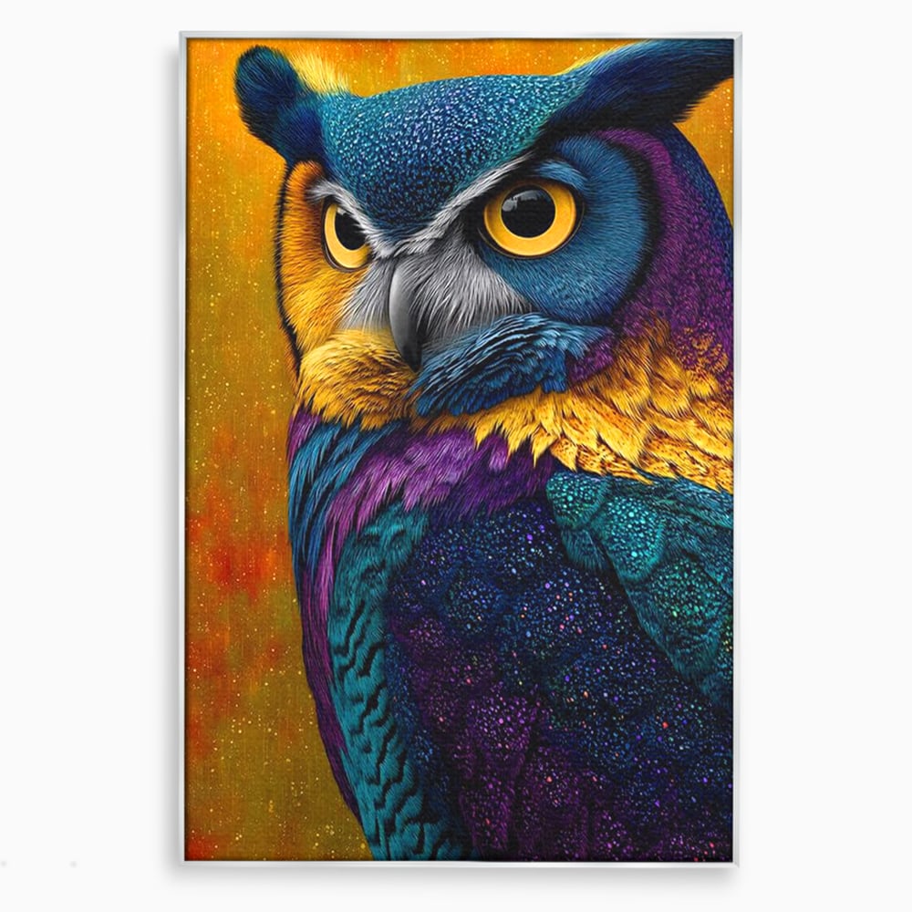 Leinwand Wandkunst Canvas Wall Art Premium, LuxCanva® M1511, Nachtflügel, Eule, Vogel, Vogelfeder, golden, nachtaktiv, geheimnisvoll, leuchtende Farben, Schlafzimmer, Büro, Wohnzimmer, Kinderzimmer